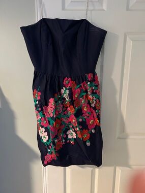 Lilly Pulitzer Strapless Navy Dress with Pink & Green Floral Print